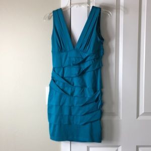 VTG Blue Bodycon Ruched Stretch Dress Women Size M